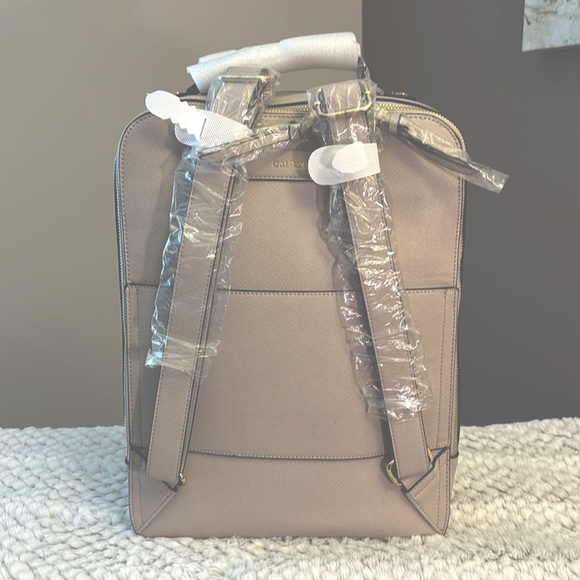 Calpak Cream Backpack/15” Laptop with Gold Zippers and Textured Finish - Picture 9 of 9